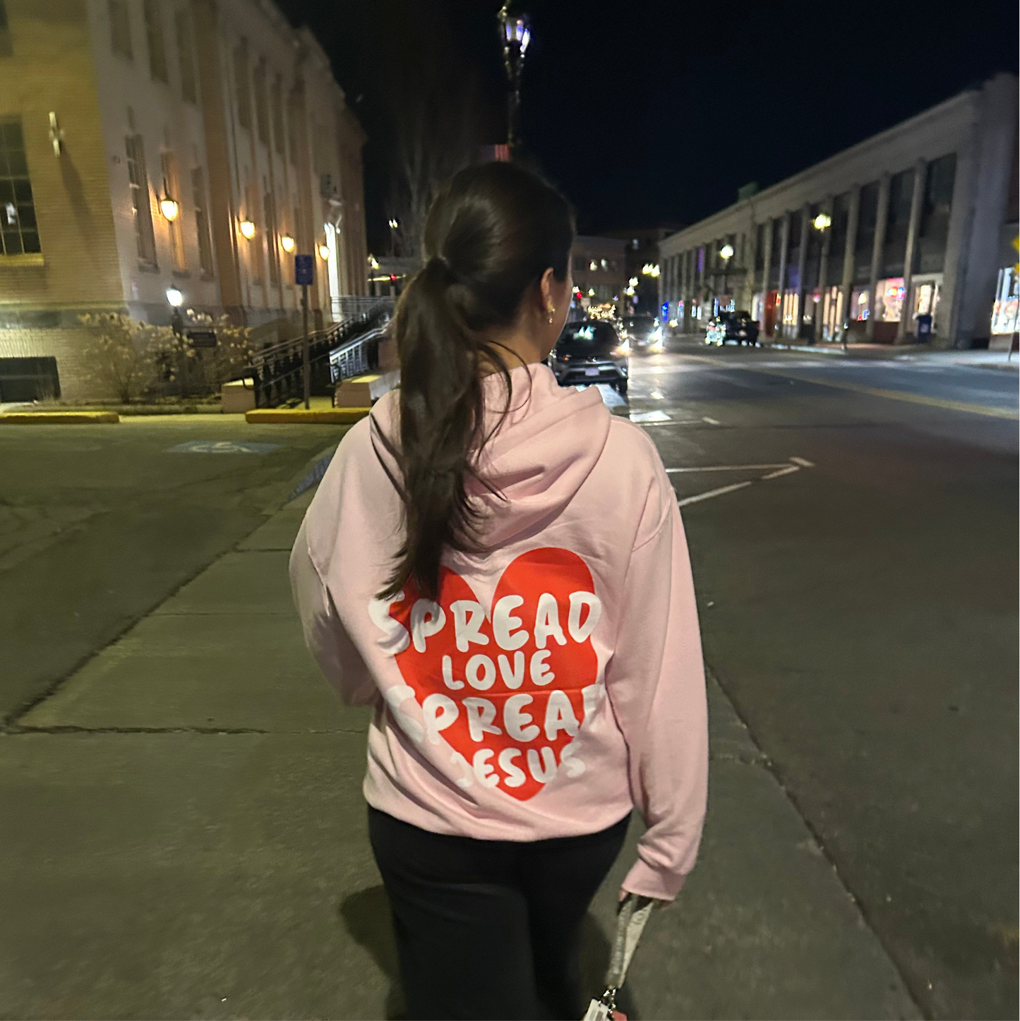 Pink “Spread love, spread Jesus” hoodie