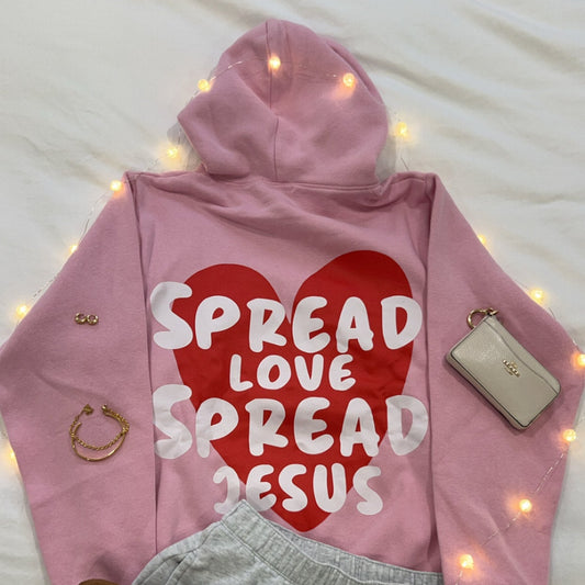 Pink “Spread love, spread Jesus” hoodie